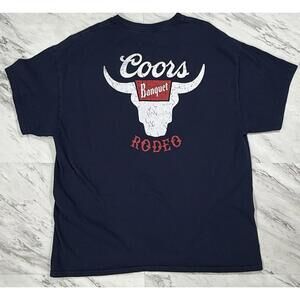 Coors Banquet Rodeo Bull Skull Graphic Tee Navy XL #9